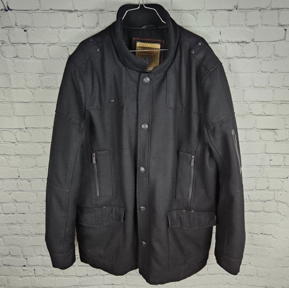 POINT ZERO | snap button close wool blend high neck coat
